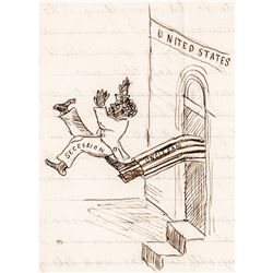 1861 Civil War Letter: Uncle Sam Gives BLACK MAN as SECESSION the Boot Sketch!