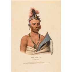 1838-Dated Hand-Colored McKinney and Hall Print of Kee-Shes-Waa, A Fox Chief