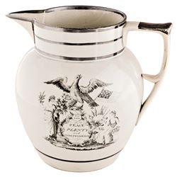 c. 1810 Staffordshire Patriotic Creamware Pitcher Peace, Plenty + Independence