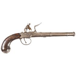 c. 1760-80 Colonial to Rev. War, BOND / LONDON Silver Inlay Boxlock Flint Pistol