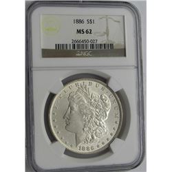 1886 MORGAN SILVER DOLLAR NGC MS 62