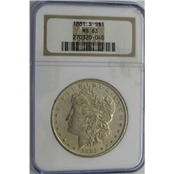 1881-S MORGAN SILVER DOLLAR NGC MS 63