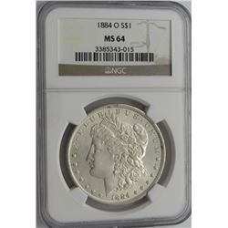 1884-O MORGAN SILVER DOLLAR NGC MS 64