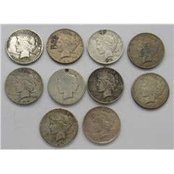 10-Peace Silver Dollars damged or holed