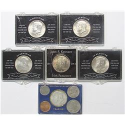 5- 1964 Kennedy BU Half Dollars; 1966 BU Year