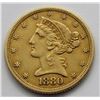 Image 1 : 1880-P LIBERTY $5 GOLD HALF EAGLE