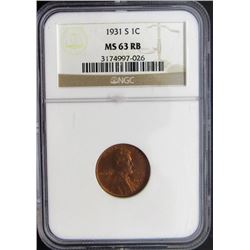 1931-S 1C Wheat Penny NGC MS63 RB One Cent