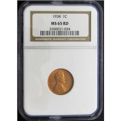 1934 1C MS65 RD NGC Wheat Cent One Cent