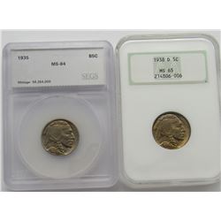 2- Graded MS Buffalo Nickels SEGS and NGC