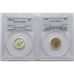 2-PCGS Grade Mercury Dimes 10C MS67,MS66FB