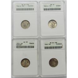 4-ANACS graded Mercury Dimes