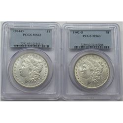 2- PCGS MORGAN SILVER DOLLARS- 1902-O MS63,