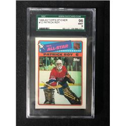 1988-89 TOPPS STICKER #12 PATRICK ROY (9 MINT) SGC GRADED