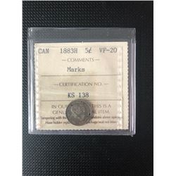 CANADIAN 1883H  5 CENTS GRADED VF-20