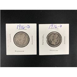 2 X 1916  USA 25 CENTS .900 SILVER