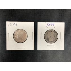 2 X 1899  USA 25 CENTS .900 SILVER