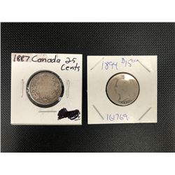 1887 + 1894  CANADIAN 25 CENTS .925 SILVER