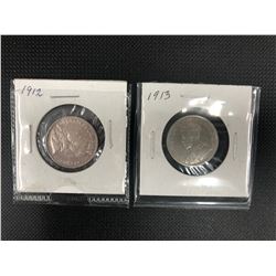 1912 + 1913   CANADIAN  25 CENTS   .925  SILVER