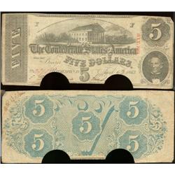 Civil War CSA Confederate $5 note 1863 (cut cancel)