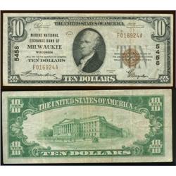 Series 1929 $10 national currency Marine National Exchange Bank of Milwaukee