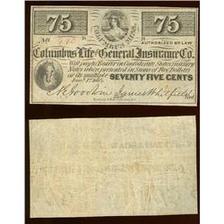 Civil War CSA Confederate Columbus , Miss 75 cent note