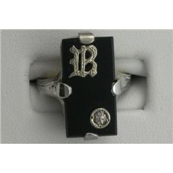14K VINTAGE ONYX & DIAMOND INITIAL RING