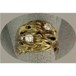 14K LEAF DESIGN DIAMOND DOME RING