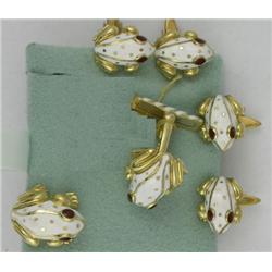 18K DAVID WEBB ENAMEL FROG TUXEDO SET