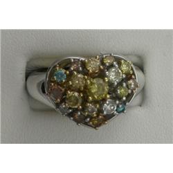 18K HEART DESIGN FANCY COLOR DIAMOND RING
