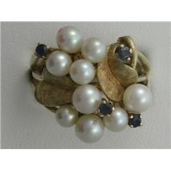 14K CULTURED PEARL & SAPPHIRE RING