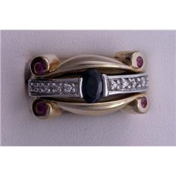 14K SAPPHIRE, RUBY & DIAMOND FASHION BAND