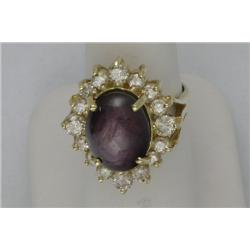 14K PURPLE STAR SAPPHIRE & DIAMOND RING