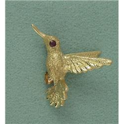 14K RUBY-EYE HUMMINGBIRD PIN