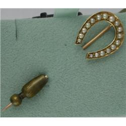 14K SEED PEARL HORSESHOE STICKPIN