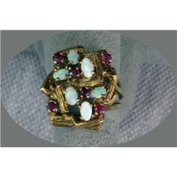 14K OPAL AND RUBY LADY'S RING