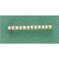 14K EDWARDIAN ENGRAVED SEED PEARL BAR PIN