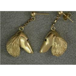 14K DOG'S HEAD DANGLE STUD EARRINGS