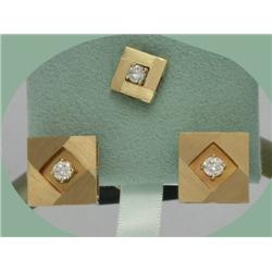 14K DIAMOND CUFFLINKS & TIE TACK