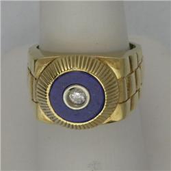 14K GENT'S ROLEX STYLE LAPIS & DIAMOND RING