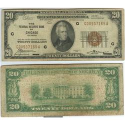 SERIES 1929 $20.00 NATIONAL CURRENCY FRB CHICAGO