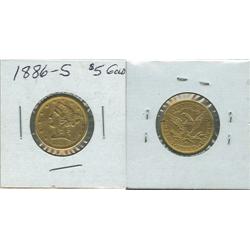 1886 S CORONET HALF EAGLE