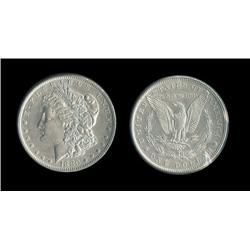 1880-o Morgan Dollar AU detail; Cleaned but attractive
