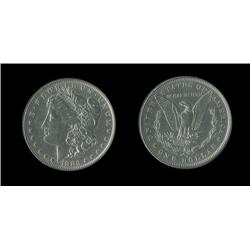 1883-o Morgan Dollar AU detail; Cleaned but attractive