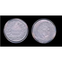 France 1837B 5 francs silver; Large european crown sized coin!