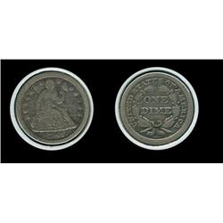 1849 Seated Dime. XF+. Key date (839,000) (Small reverse bump)