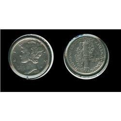 1925d Mercury Dime Error. XF.  20* rotation left. Scarce error.