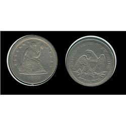 1858 Seated Quarter. XF+. Super coin