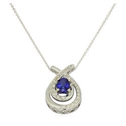 1.16 ctw Blue Sapphire Pendant With Chain - 14KT White Gold