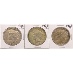 Lot of (3) 1923-S $1 Peace Silver Dollar Coins