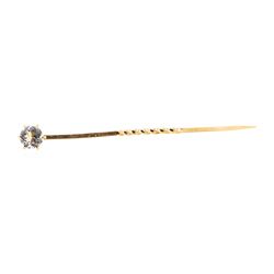 White Crystal Stick Pin - 10KT Yellow